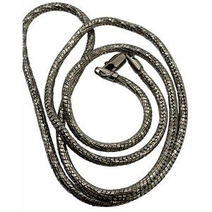 Silver Tone Metallic Chain Necklace Round Snake Rope 23" Lobster Clasp